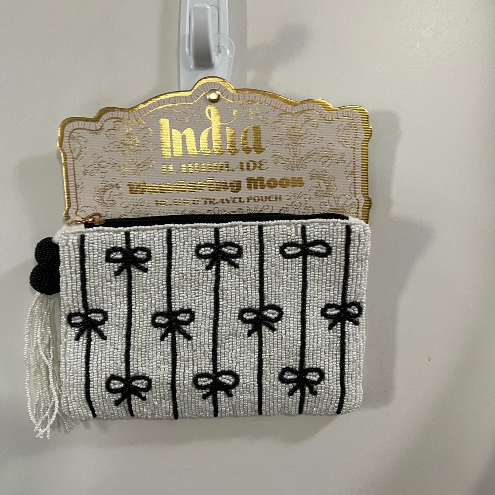 White and Black Beaded Pouch
